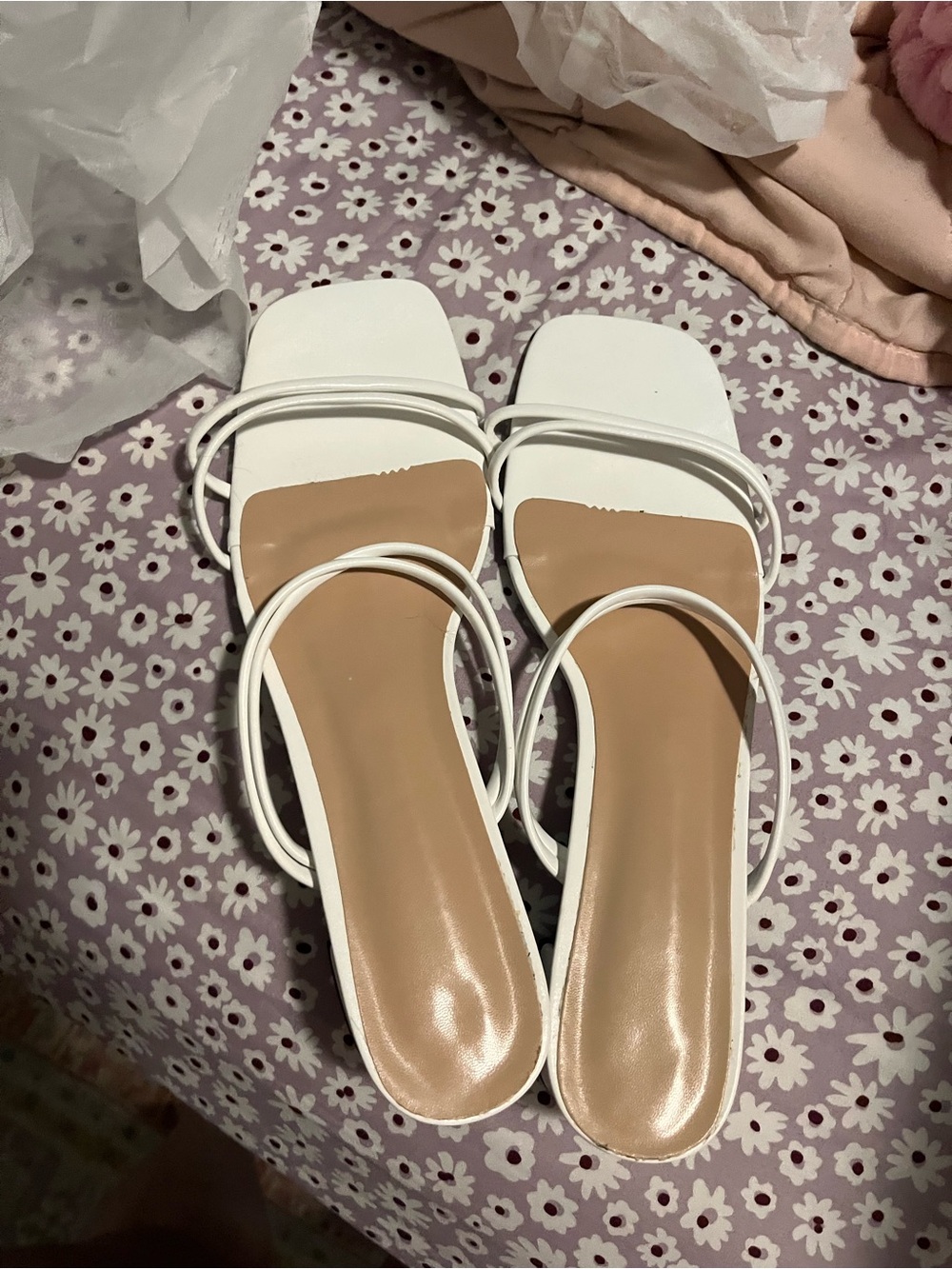 SHEIN White Multi-Strap Square Toe Slide Sandals